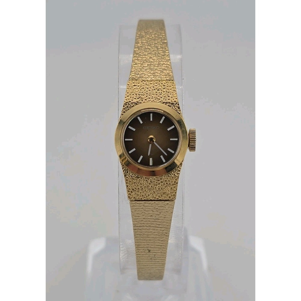 Vtg Seiko Brown Dial Gold Tone 11-0450 Ladies Watch Manual Wind - Working